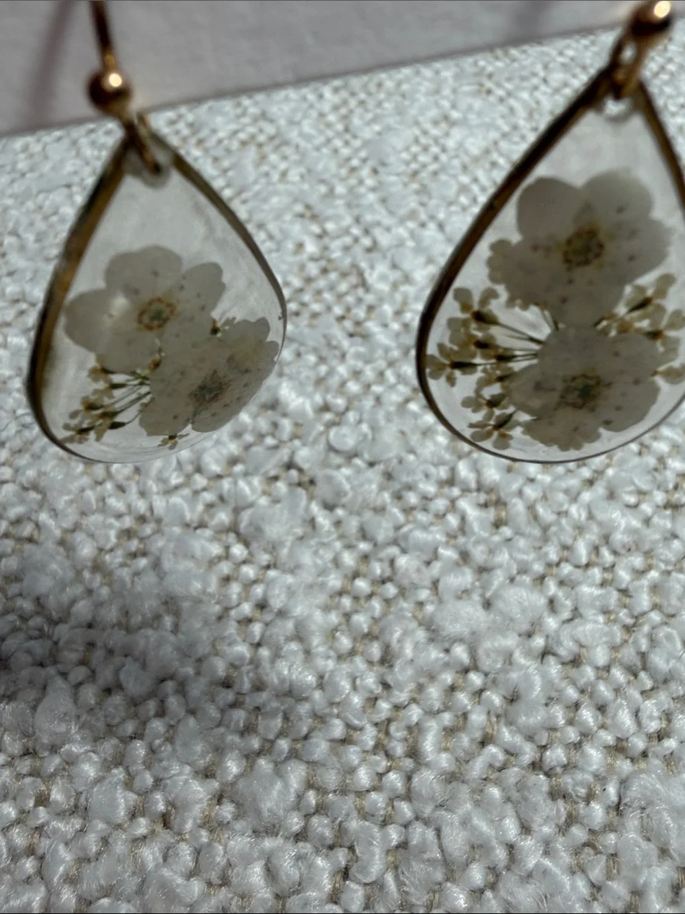 Stainless Steel White Floral Teardrop Earrings